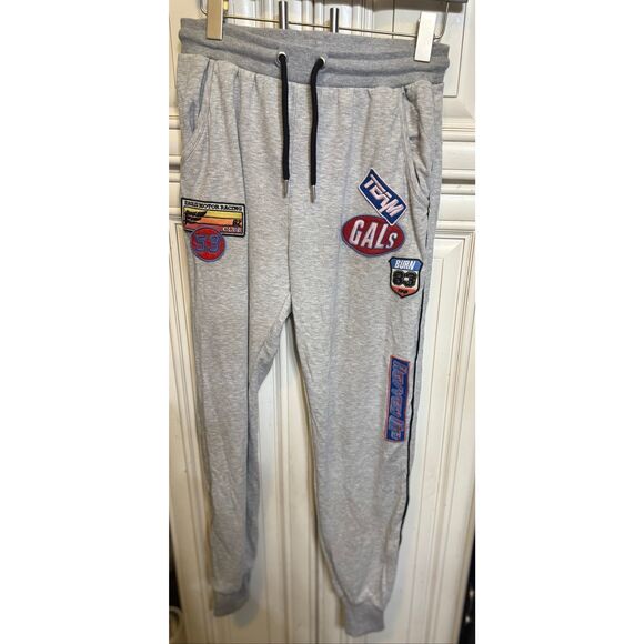 TopShop Women's Gray Patchwork Track Badge Joggers Sweatpants Size 6 - Picture 1 of 11